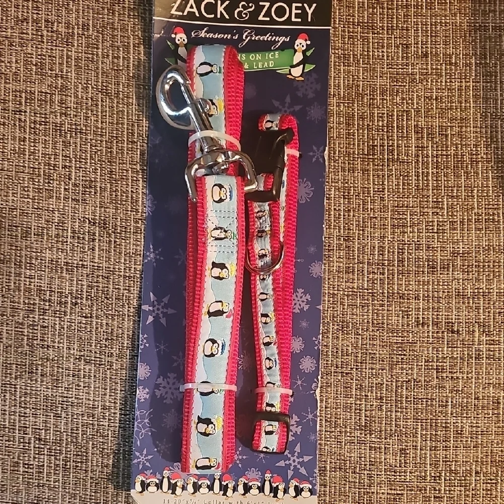 Zack & Zoey NWT Kids Penguin Print Leash & Collar - Blue and Red